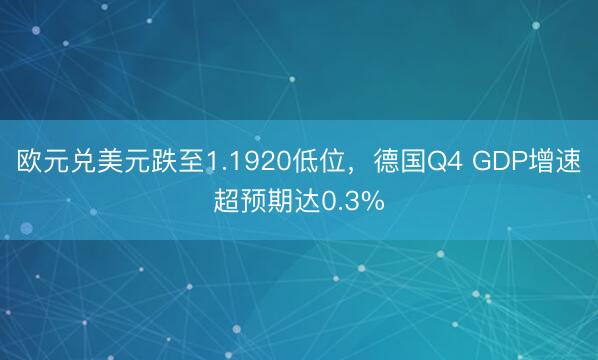欧元兑美元跌至1.1920低位，德国Q4 GDP增速超预期达0.3%