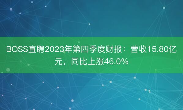 BOSS直聘2023年第四季度财报：营收15.80亿元，同比上涨46.0%