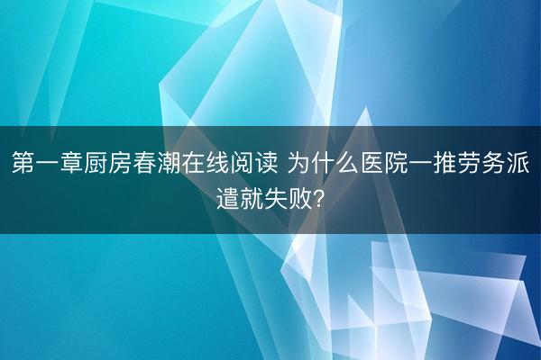第一章厨房春潮在线阅读 为什么医院一推劳务派遣就失败？