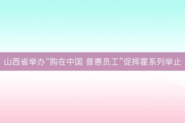 山西省举办“购在中国 普惠员工”促挥霍系列举止