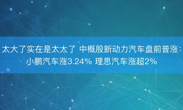 太大了实在是太大了 中概股新动力汽车盘前普涨：小鹏汽车涨3.24% 理思汽车涨超2%
